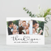 Carte De Remerciements Calligraphie moderne Coeur Script 3 Photos Mariage (Debout devant)