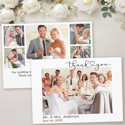 Carte De Remerciements Calligraphie moderne Coeur Script 6 Photos Mariage