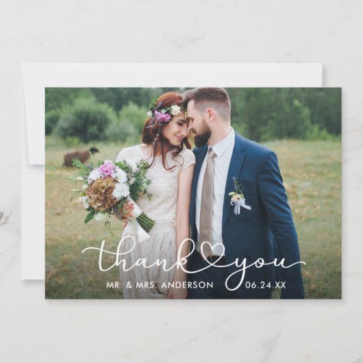 Carte De Remerciements Calligraphie moderne Coeur Script Mariage Photo (Devant)