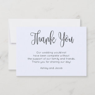 Carte De Remerciements Calligraphie moderne. Écriture simple mariage bleu