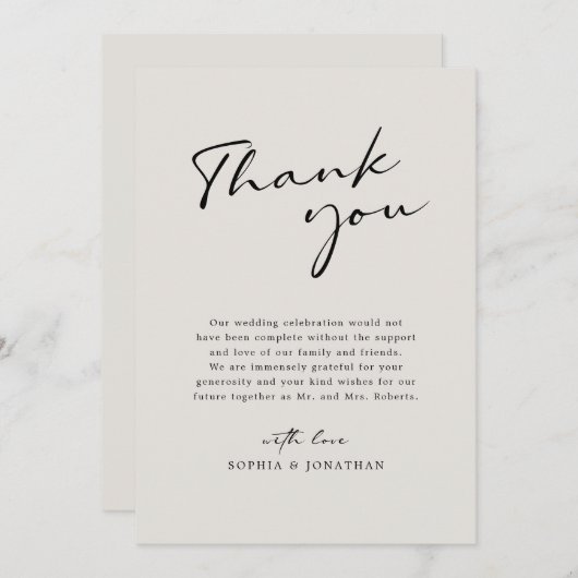 Carte De Remerciements Calligraphie moderne Élégant Éclairage Mariage sim (Devant / Derrière)