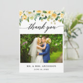 Carte De Remerciements Calligraphie moderne Jaune Floral Mariage Photo (Debout devant)