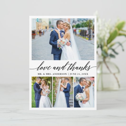 Carte De Remerciements Calligraphie moderne Mariage Love Thanks 4 Photo (Debout devant)