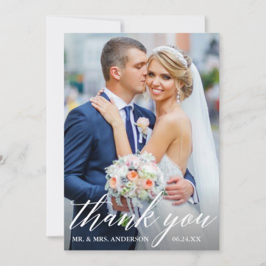 Carte De Remerciements Calligraphie moderne Mariage Mariée Groom Photo (Devant)