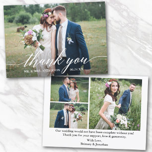 Carte De Remerciements Calligraphie moderne Mariage Mariée Salle 4 Photos