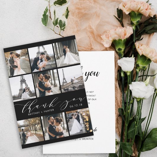 Carte De Remerciements Calligraphie moderne noir et blanc 9 Collage photo