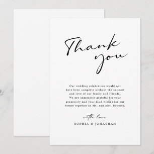 Carte De Remerciements Calligraphie moderne Noir et blanc Simple Mariage