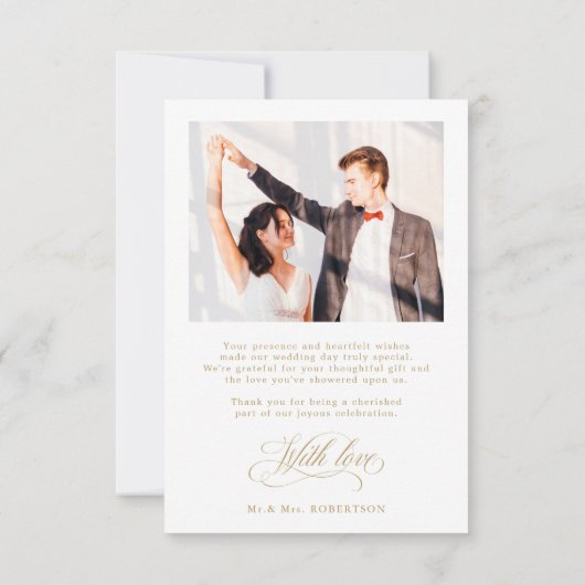 Carte De Remerciements Calligraphie moderne or intemporel et mariage blan (Dos)