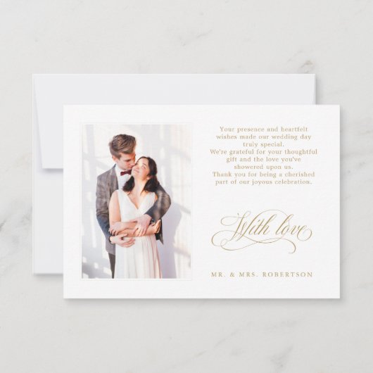 Carte De Remerciements Calligraphie moderne or intemporel et mariage blan (Dos)