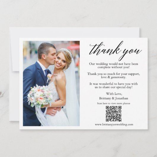 Carte De Remerciements Calligraphie moderne QR Code 2 Mariage photo (Dos)
