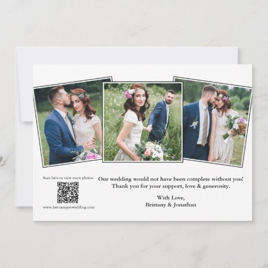 Carte De Remerciements Calligraphie moderne QR Code 4 Photos Mariage (Dos)