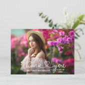 Carte De Remerciements Calligraphie moderne Script Coeur Photo Graduation (Debout devant)