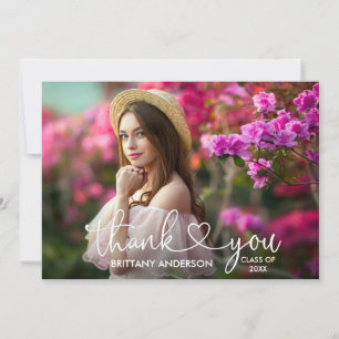 Carte De Remerciements Calligraphie moderne Script Coeur Photo Graduation