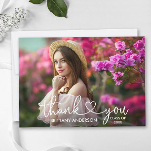 Carte De Remerciements Calligraphie moderne Script Coeur Photo Graduation