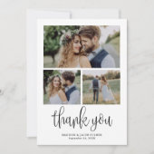 Carte De Remerciements Calligraphie moderne Script Mariage Trois photos (Devant)