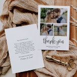 Carte De Remerciements Calligraphie moderne Script Mariage Trois photos<br><div class="desc">Ce carte de remerciements de mariage de calligraphie de trois photos présente vos photos de mariage,  avec le script de calligraphie superposé. Customisez votre mariage spécial merci au dos,  ou retirez-le pour laisser le dos vide pour votre message de remerciement manuscrit.</div>