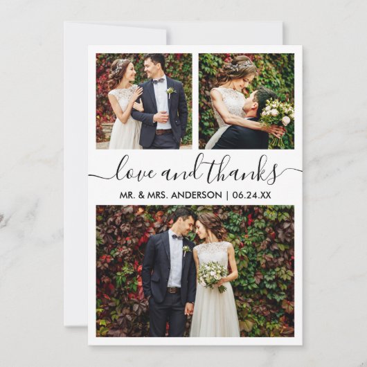 Carte De Remerciements Calligraphie moderne tendance Script Mariage 3 Pho (Devant)
