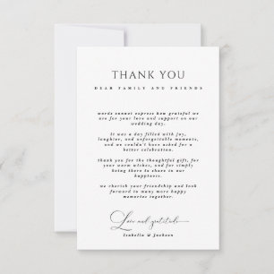 Carte De Remerciements Calligraphie noir et blanc Mariage d'amour et de g
