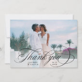 Carte De Remerciements Calligraphie noir romantique 2 Mariage photo (Devant)