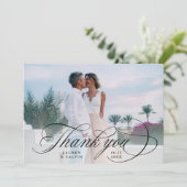 Carte De Remerciements Calligraphie noir romantique 2 Mariage photo (Debout devant)