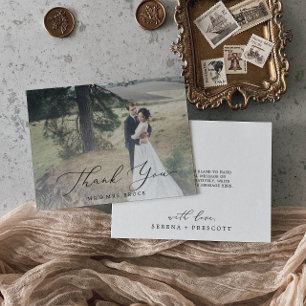 Carte De Remerciements Calligraphie noire délicate - Revêtement photo lég