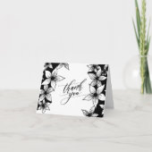 Carte De Remerciements Calligraphie noire et blanche de fleurs florales (Devant)