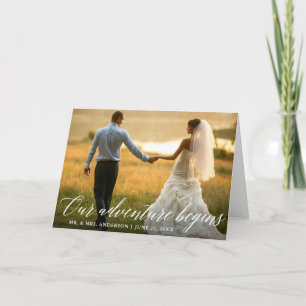 Carte De Remerciements Calligraphie Notre aventure commence Mariage Plier