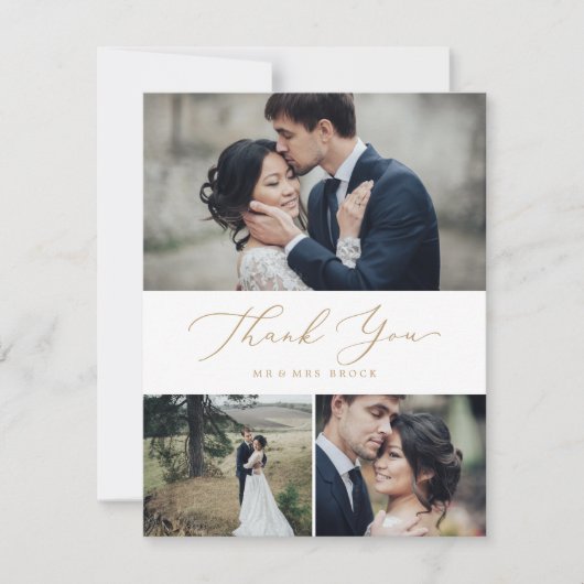 Carte De Remerciements Calligraphie Or Delicate 3 Photo Collage (Devant)