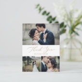 Carte De Remerciements Calligraphie Or Delicate 3 Photo Collage (Debout devant)