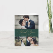 Carte De Remerciements Calligraphie Or Délicate | Green 3 Photo Collage (Devant)