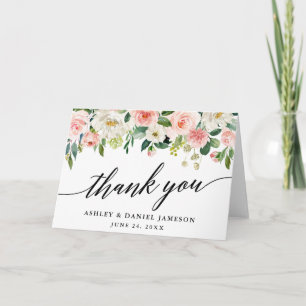 Carte De Remerciements Calligraphie Pink Blush Floral Mariage Pold