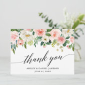Carte De Remerciements Calligraphie rose blanc Mariage floral (Debout devant)