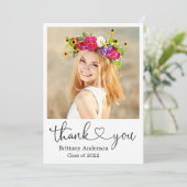 Carte De Remerciements Calligraphie Script Coeur Gradué Carré Photo (Debout devant)