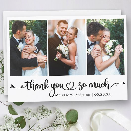 Carte De Remerciements Calligraphie Script Heart 3 Mariage photo