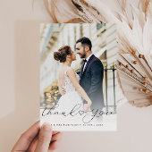 Carte De Remerciements calligraphie script newlyweds photo mariage