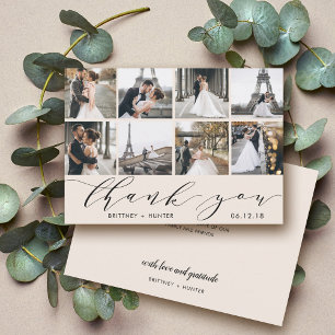 Carte De Remerciements Calligraphie Script Photo Collage Off White