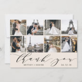 Carte De Remerciements Calligraphie Script Photo Collage Off White (Devant)