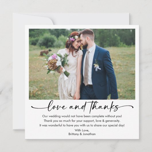 Carte De Remerciements Calligraphie Stylo encre Script 5 Mariage photo Ca (Devant)