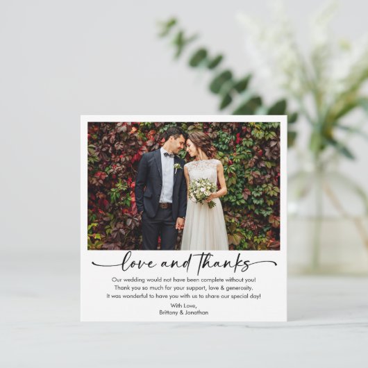 Carte De Remerciements Calligraphie Stylo encre Script Mariage photo Carr (Debout devant)