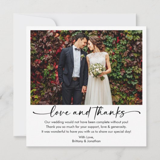 Carte De Remerciements Calligraphie Stylo encre Script Mariage photo Carr (Devant)