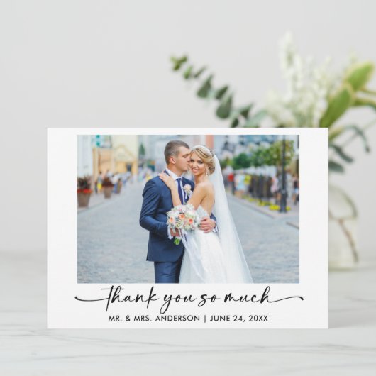 Carte De Remerciements Calligraphie Stylo encre Script Photo Mariage Merc (Debout devant)
