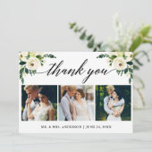 Carte De Remerciements Calligraphie Vert Blanc Floral Mariage 3 Photo (Debout devant)
