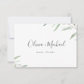 Carte De Remerciements Calligraphie verte minimale noms rustique (Devant)