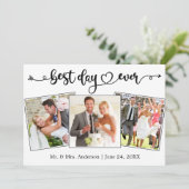 Carte De Remerciements Calligraphy Heart Best Day Ever 3 Photos Wedding (Debout devant)