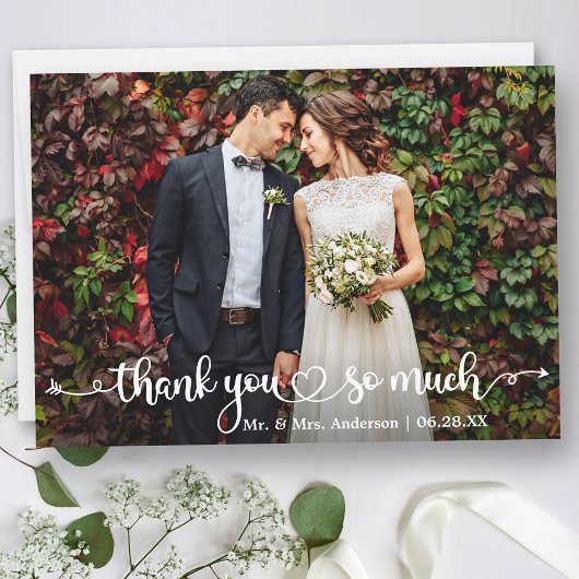 Carte De Remerciements Calligraphy Heart Wedding Photo