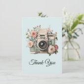 Carte De Remerciements Camera with Flowers Retro Pastel Image (Debout devant)
