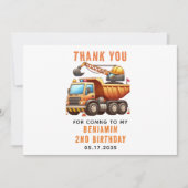 Carte De Remerciements Camion à benne du chantier de construction 2e anni (Devant)
