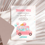 Carte De Remerciements Camion à glace rose Voici l'anniversaire de la Sco<br><div class="desc">Express votre gratitude avec notre Pink Ice Cream Truck thème anniversaire merci cartes. Avec des motifs charmantes et de délicieux détails de crème glacée, ces cartes ajoutent une touche douce à votre appréciation. Customisez chaque carte avec un message personnalisé, ce qui les rend parfaits pour montrer vos remerciements sincères après...</div>