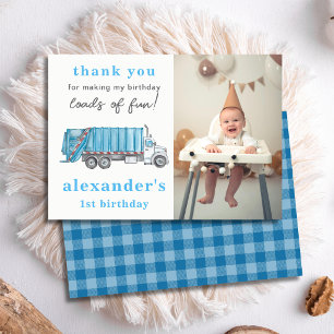Carte De Remerciements Camion à ordures Blue Garbage 1er anniversaire Pho