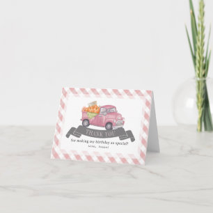Carte De Remerciements Camion Citrouille rose En vichy Fille Anniversaire